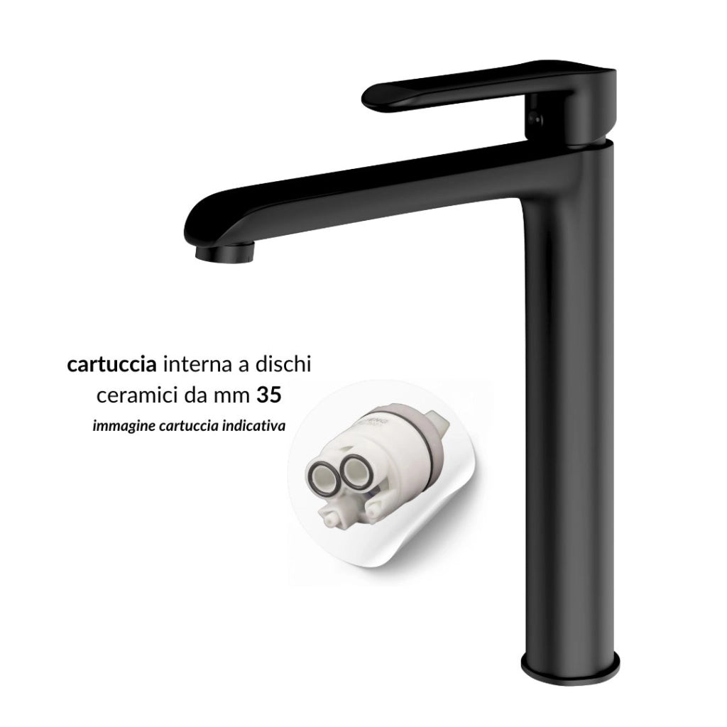 Miscelatore rubinetto puma per lavabo con bocca alta in ottone nero opaco bagno *** confezione 1