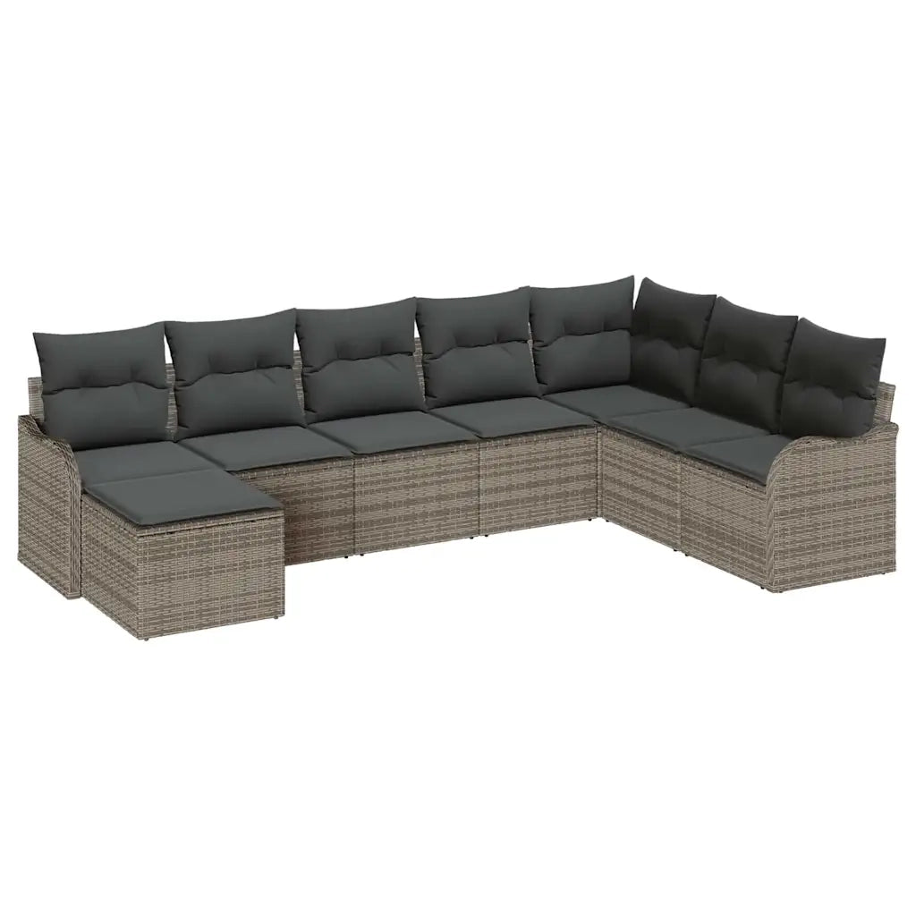 Set Divano da Giardino con cuscino 8 pcs Grigio Poly Rattan