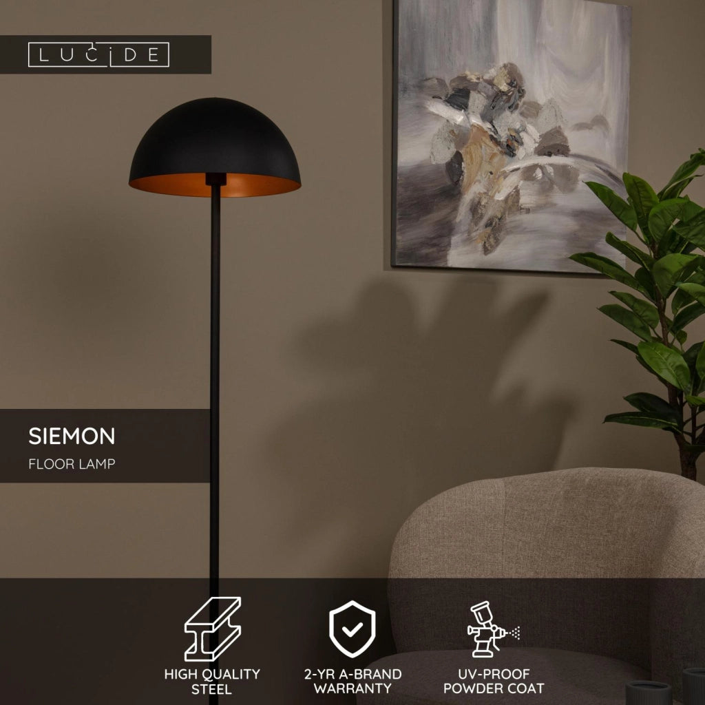 Lampada da terra SIEMON 1 luce E27 nera metallo Lucide