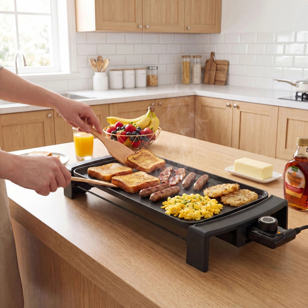 Piastra grill da tavolo con rivestimento antiaderente per interno ed esterno, Piastra elettrica per bbq e campeggio Nero