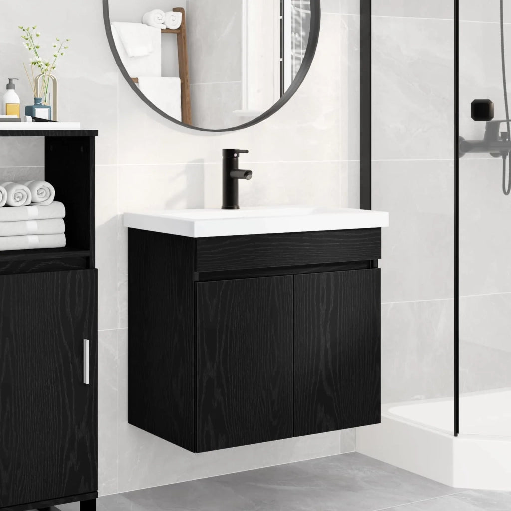 Mobile Bagno | Armadio da bagno con rubinetto Rovere Nero 61 x 40 x 74,5 cm