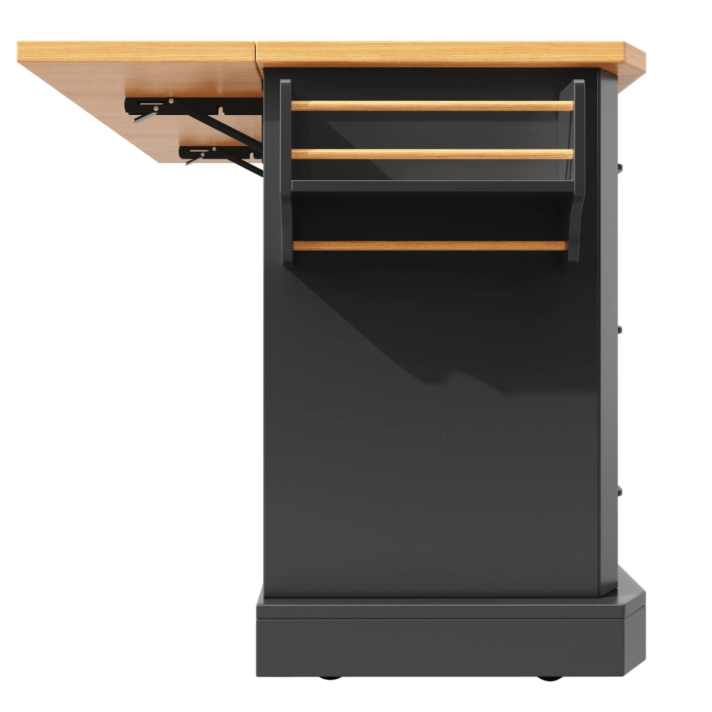 Isola cucina mobile 120x45x91 cm con 2 ante e 6 cassetti nera HOMVRA