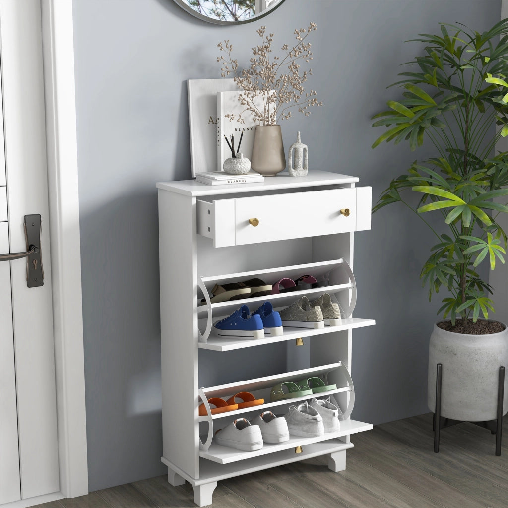 Scarpiera Salvaspazio con 2 Ante e 1 Cassetto ¨C Xylo ¨C Bianco 60x23,5x98,5 cm