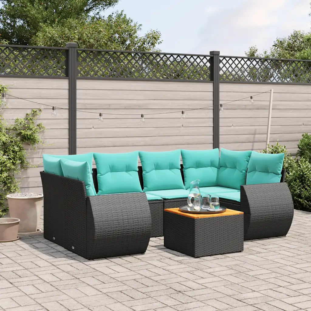 Set Divani da Giardino 7 pz con Cuscini Nero in Polyrattan 3224902