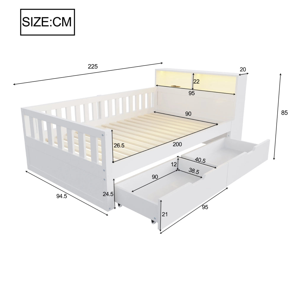 Letto multifunzione singolo con contenitori e LED