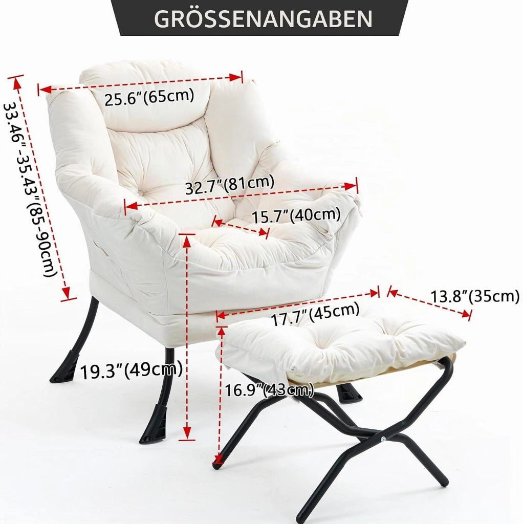 Poltrona relax ULEVR con supporto per il collo, imbottitura in schiuma e rivestimento sfoderabile, bianco crema