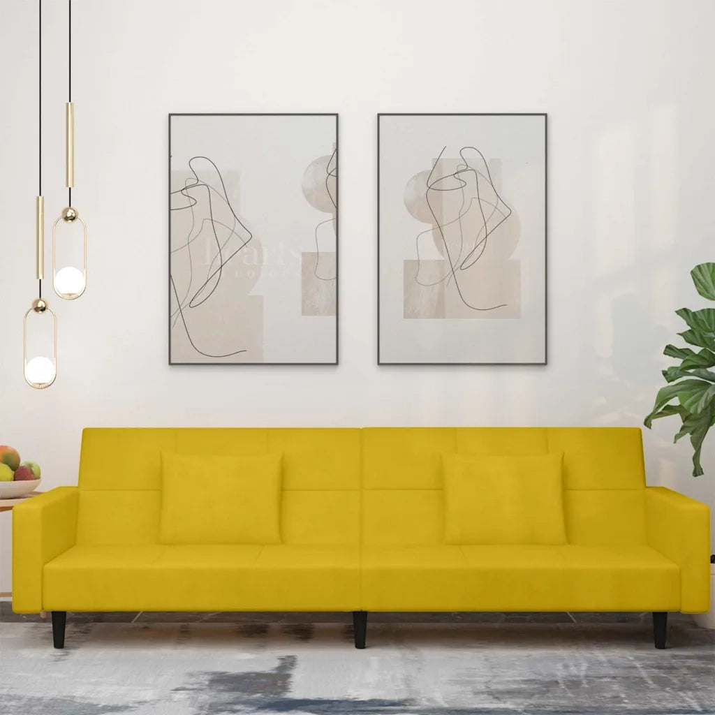 Divano letto | Sof¨¤ letto | Letto singolo a 2 Posti con 2 Cuscini Giallo in Velluto