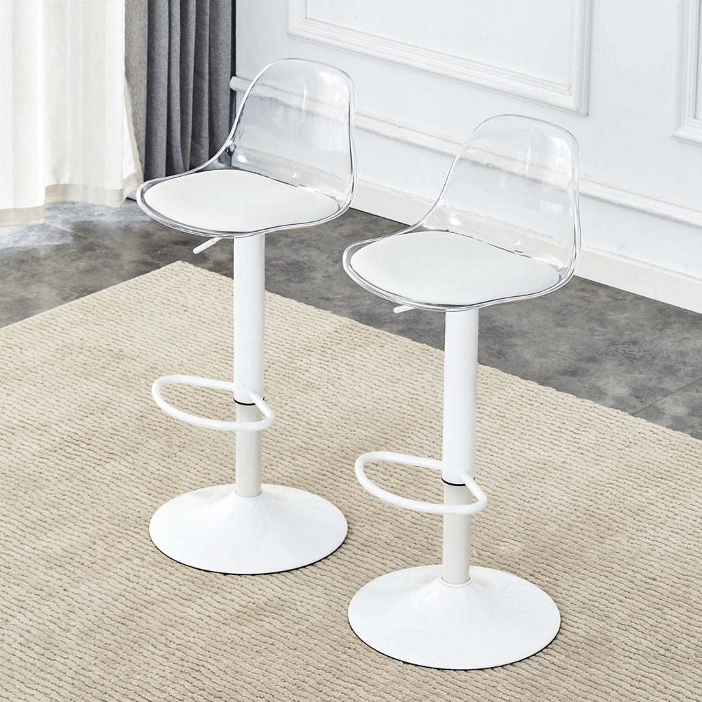 SGABELLO DA BAR Regolabile 82-104 cm Trasparente e Bianco Set da 2 pezzi
