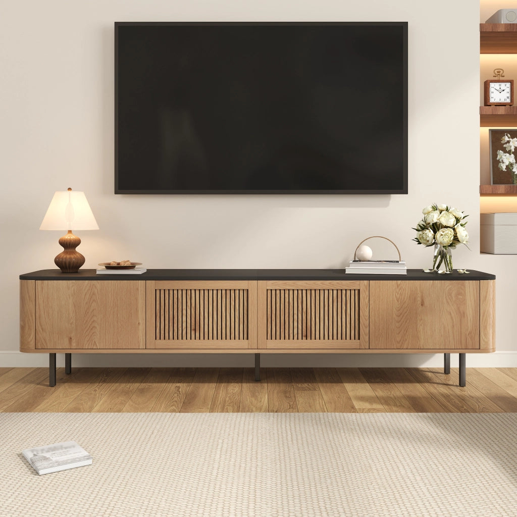 Mobile TV moderno con ante a griglia 190 x 35 x 45 cm in MDF e truciolare; color rovere