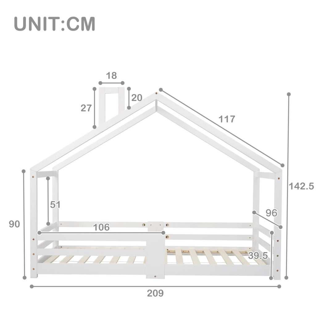 Letto a casetta per bambini 90 x 200 cm in legno massello bianco con protezione anticaduta