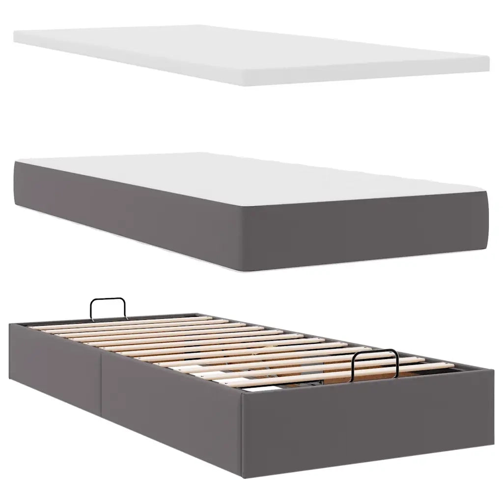 Struttura Letto Pouf con Materassi Grigio 200x200 cm Similpelle 3314511