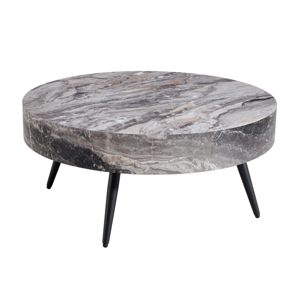 Tavolino da salotto rotondo Ø 70 cm effetto marmo grigio con gambe in metallo nere HOMVRA