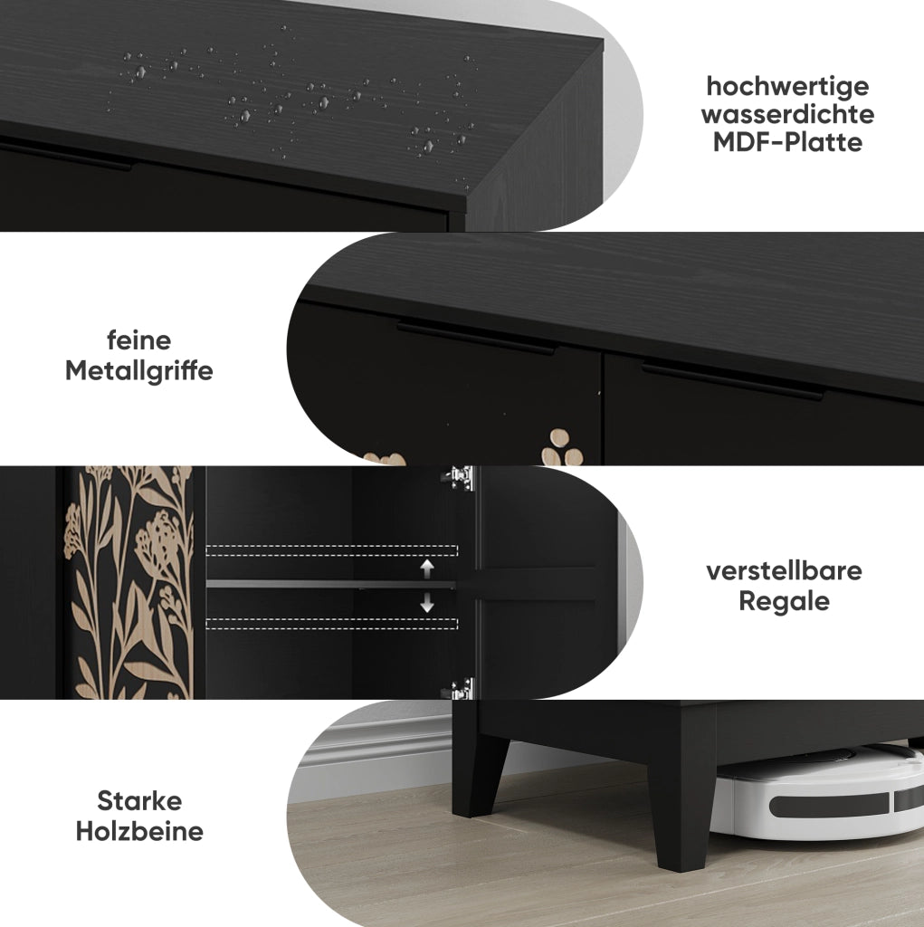 Sideboard con 2 ante e ripiani interni regolabili in MDF; nero