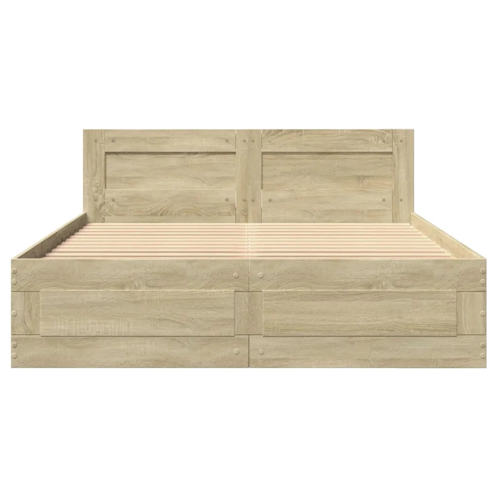 Letto matrimoniale | Letto per adulti | Giroletto Testiera Rovere Sonoma 140x200 cm Legno Multistrato