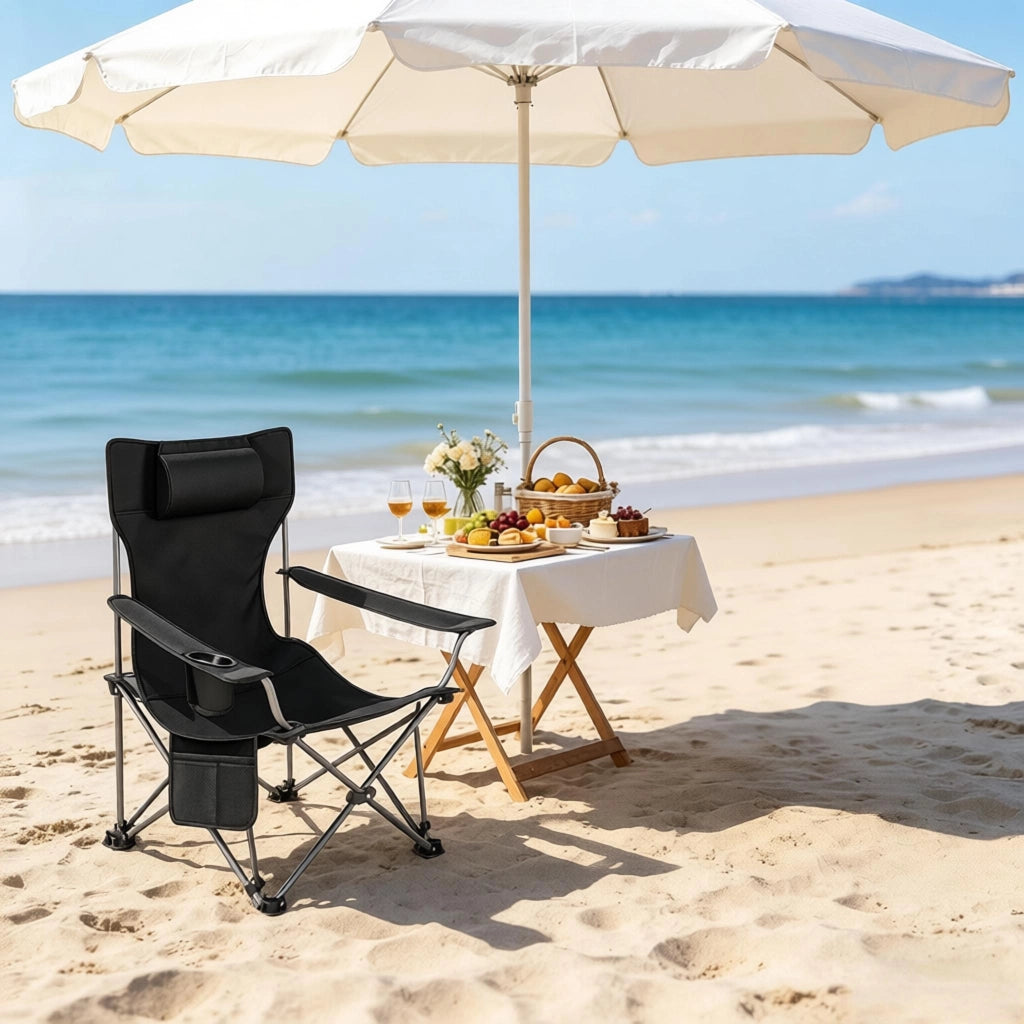 Sedia pieghevole da campeggio con poggiapiedi estraibile; 115x84x88;5 cm; nero