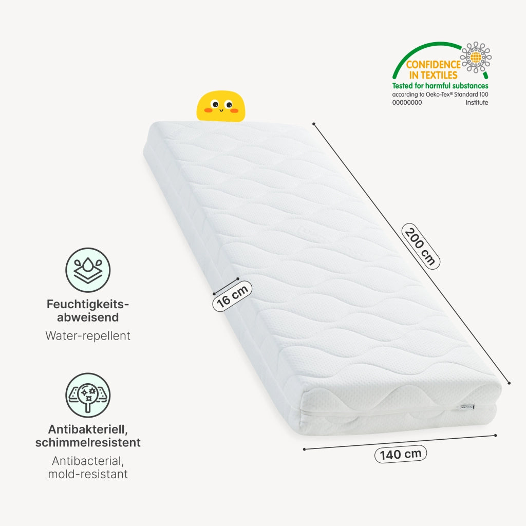 Letto per Cameretta Treviolo a Forma di Casetta in Stile Montessori con Materasso 140x200 cm - Menta Verde/Bianco [en.casa]