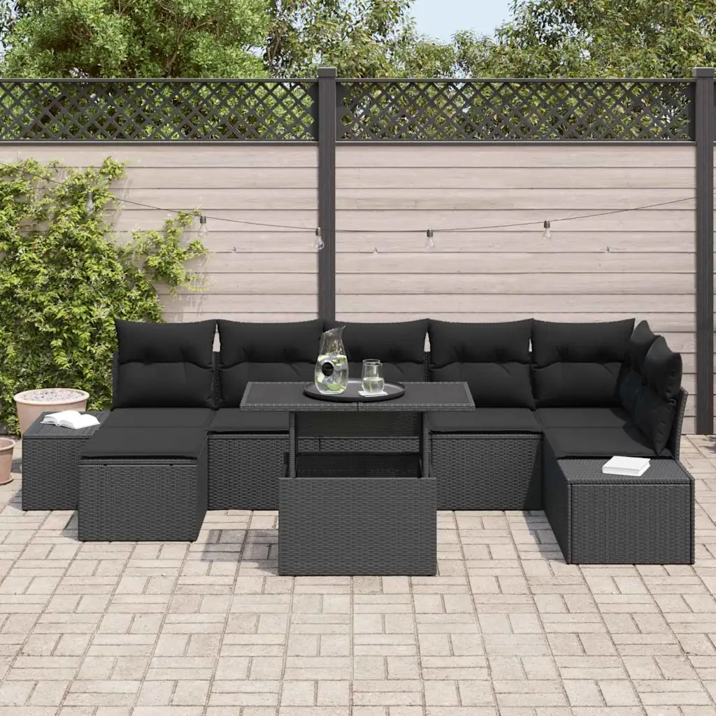 Set Divano da Giardino con cuscino 8 pcs Nero