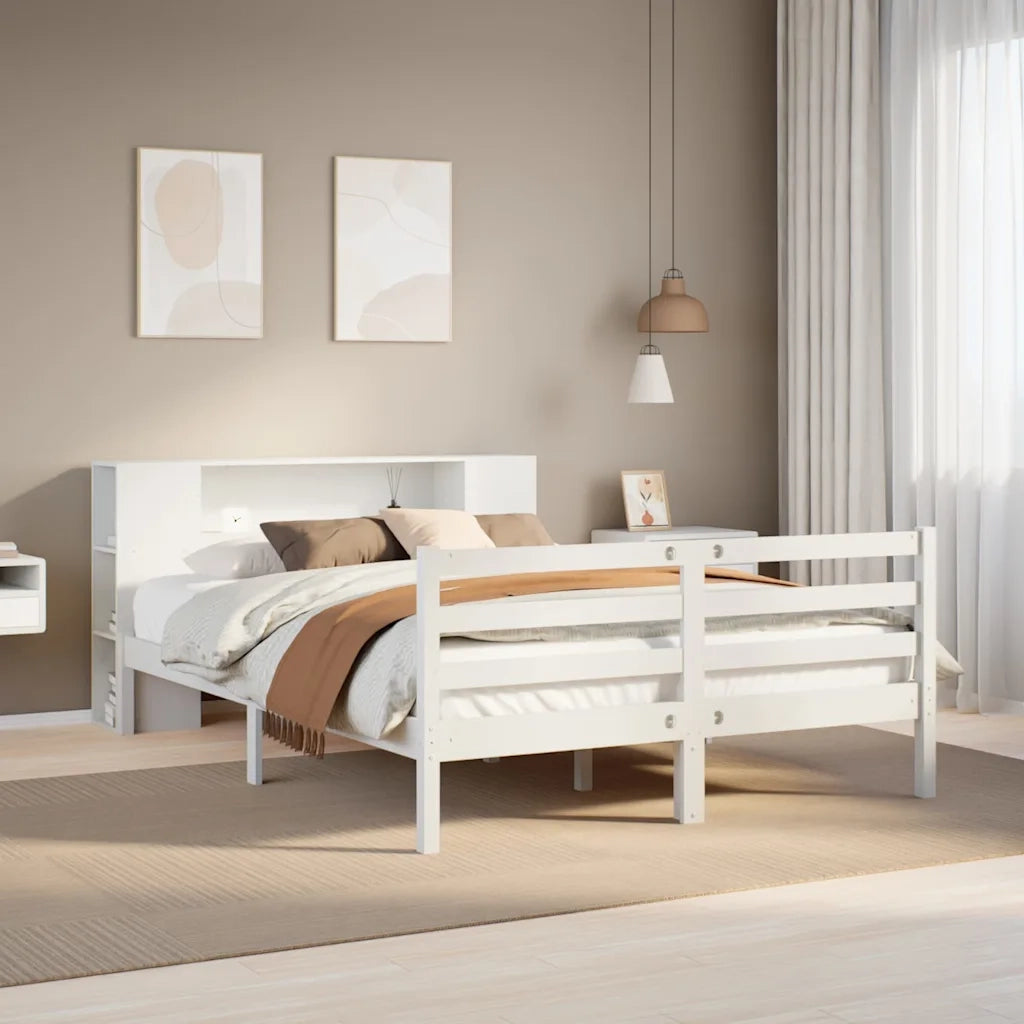 Letto Libreria senza Materasso Bianco 135x190 cm Legno di Pino 3321847