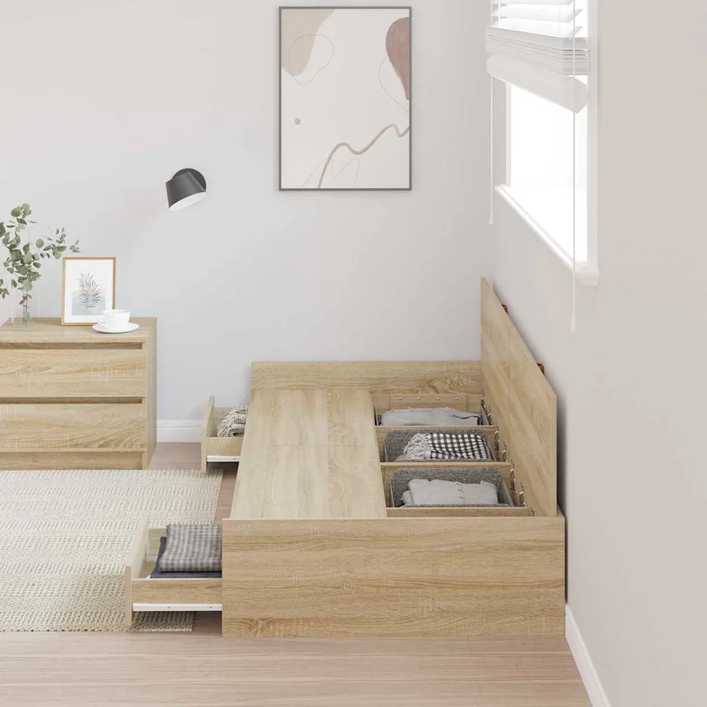 Letto singolo | Letto per adulti | Struttura del letto Rovere Sonoma 90 x 200 cm Legno multistrato