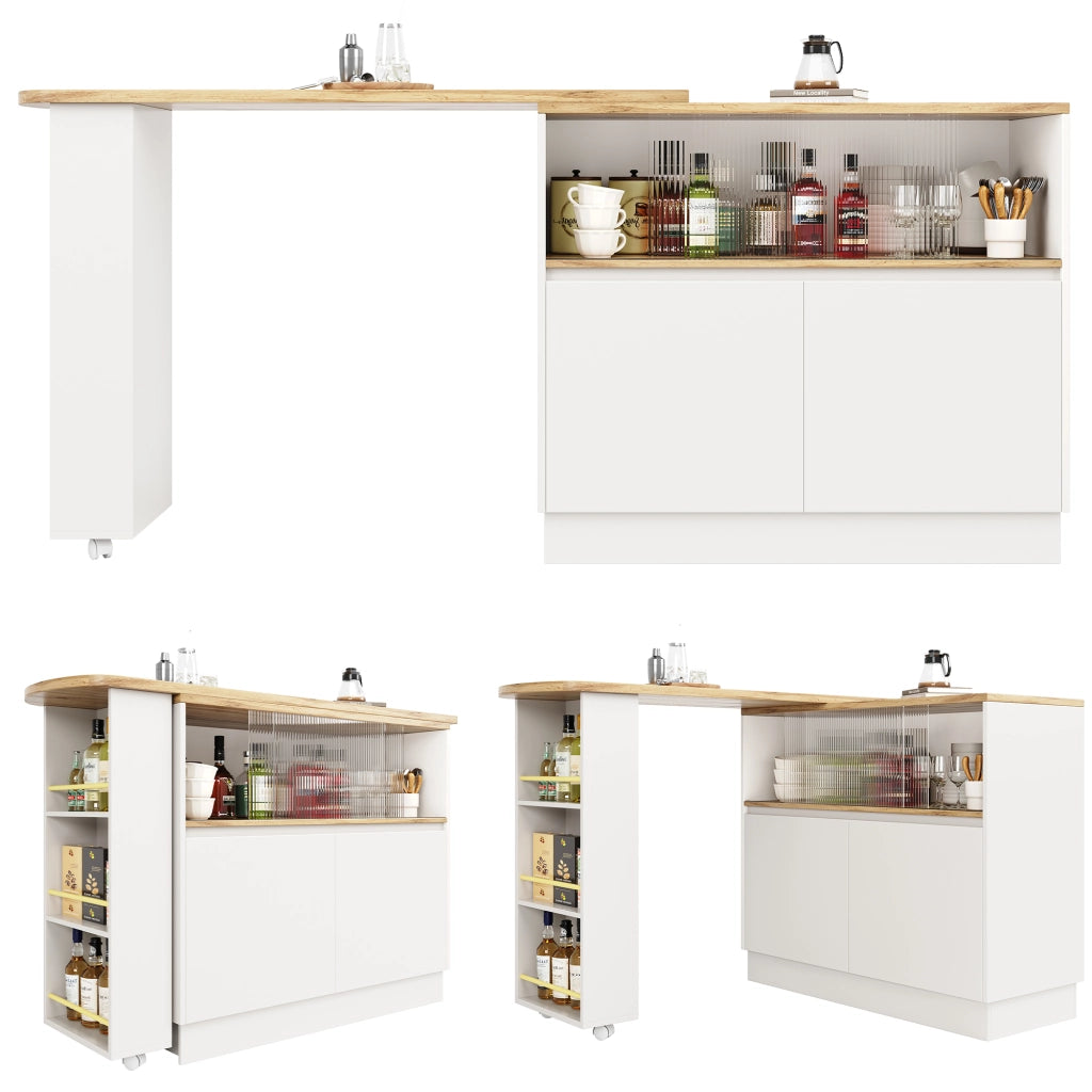 OKWISH Credenza da Cucina Girevole con Ripiani Aperti, Cassetto e Porta Scorrevole in Vetro, per Cucina, MDF, 90 x 45 x 100 cm
