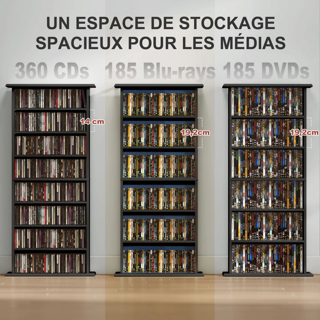 Mobile per CD e DVD con 8 scomparti e 6 ripiani regolabili ¨C zephmum ¨C nero