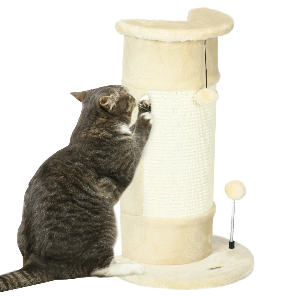 EasyComfort Albero Tiragraffi per Gatti fino 5kg con 2 Palline in Sisal e Peluche, 34x25.5x58cm, Beige