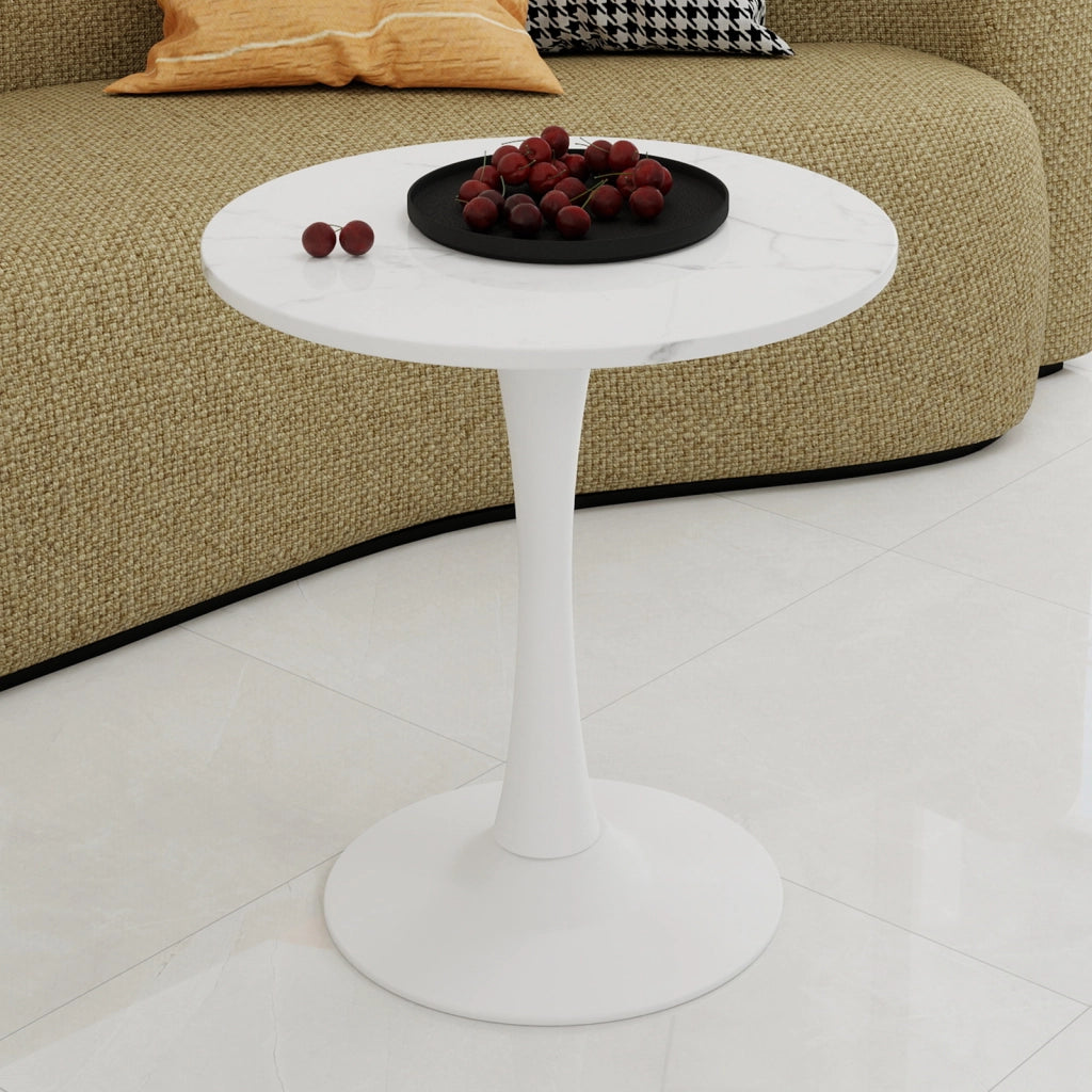 Tavolo rotondo da caffè in marmo artificiale bianco, design moderno e utilizzo versatile