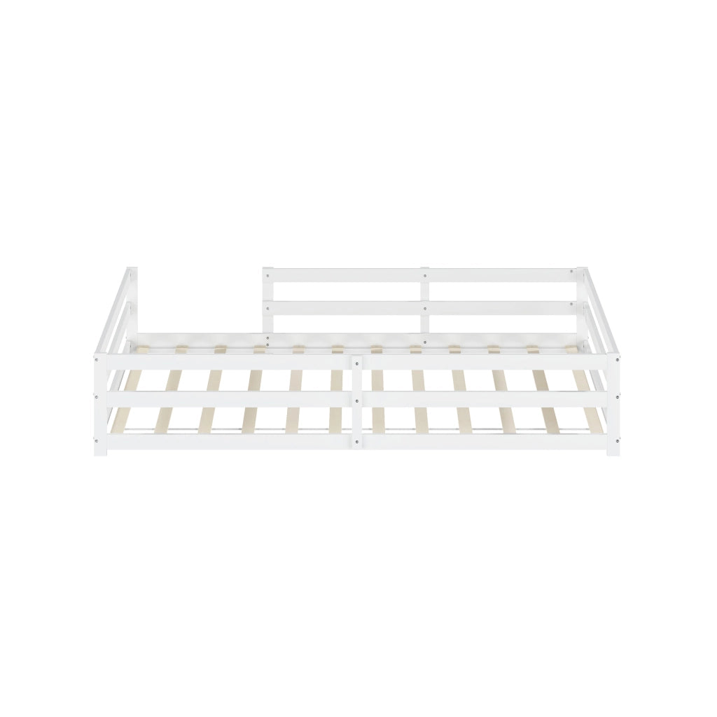 Letto singolo 140 × 200 cm con rete a doghe inclusa struttura bassa con barriera su 4 lati in legno bianco