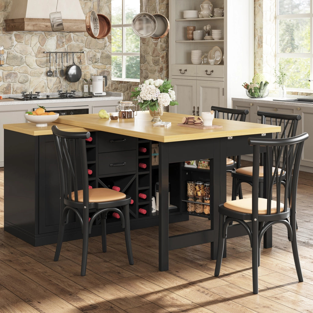 Isola cucina girevole 360° con spazio contenitivo, porta bottiglie estraibile e supporto per bidone 120–223 cm, bianco o nero
