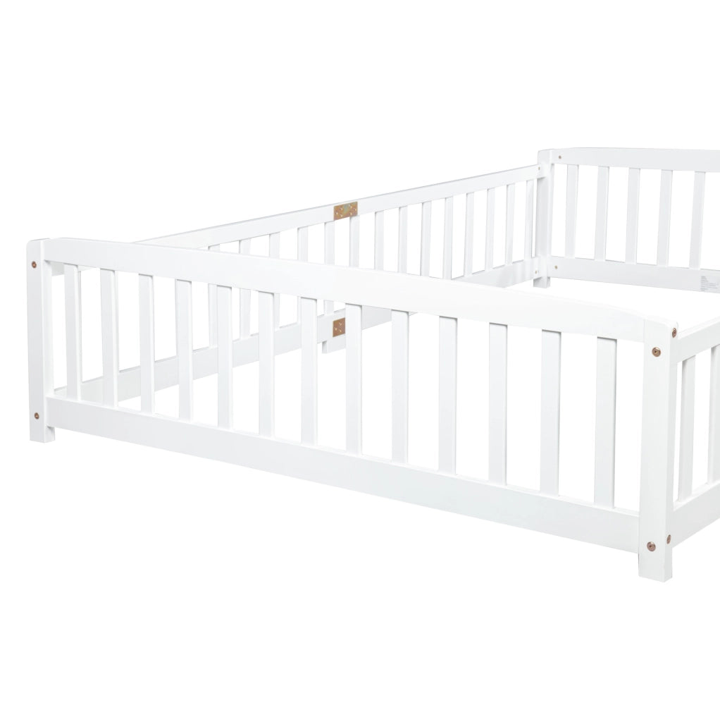 Letto da pavimento per bambini 140x200 cm con sponde in pino bianco