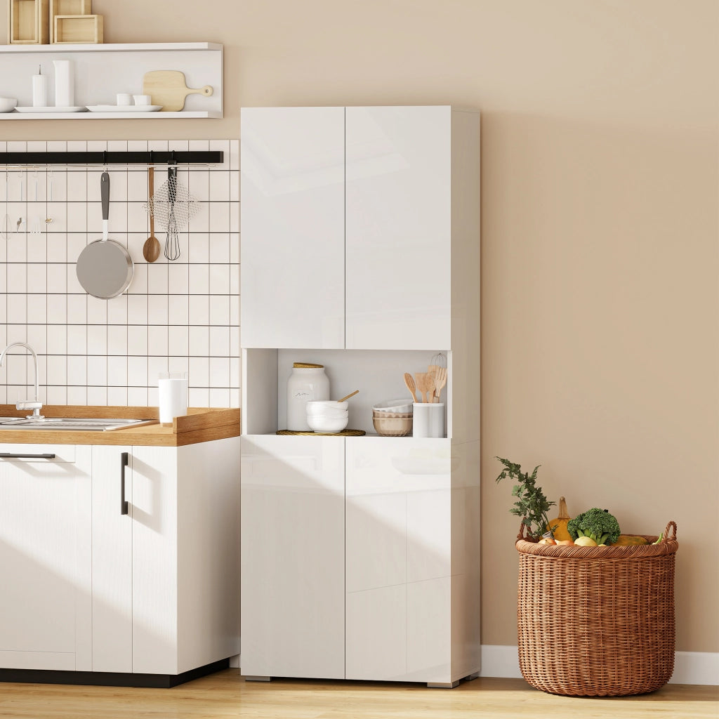 Mobile Dispensa Cucina 180cm Bianco Lucido, Credenza Alta Moderna con Ante Soft-Close e Ripiani Regolabili, Pratico Armadio per Casa