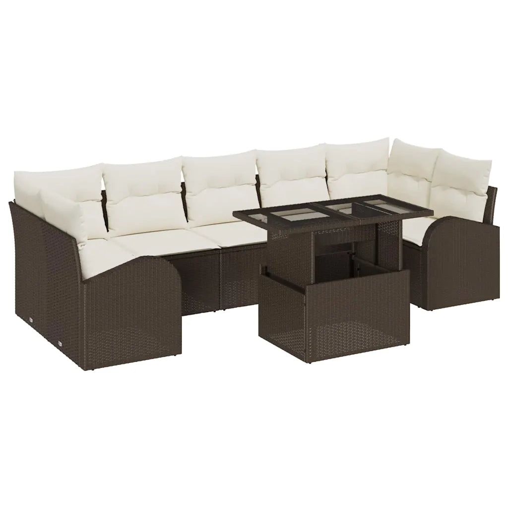 Set Divano da Giardino con cuscino 8 pcs Marrone Poly Rattan