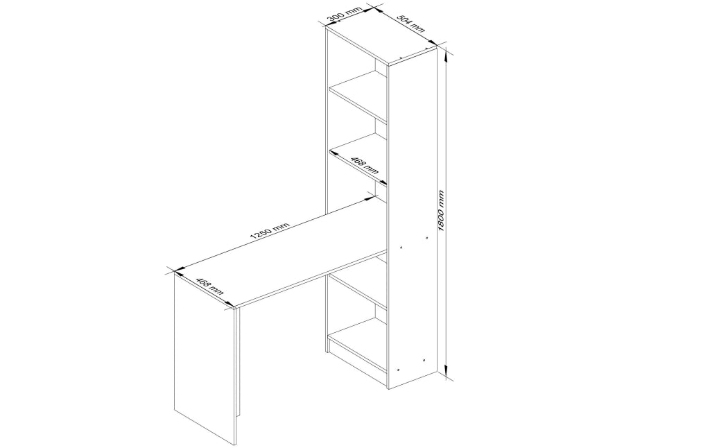 Scrivania AKORD SMART con libreria Bianco 125 cm 125x50x180 cm