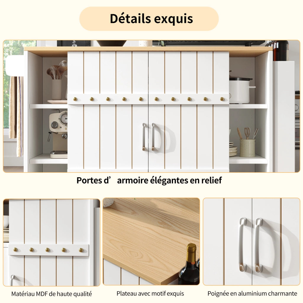 Carrello da cucina con piano ribaltabile 3 cassetti ante scorrevoli ripiano laterale MDF bianco 110 × 42 × 90 cm
