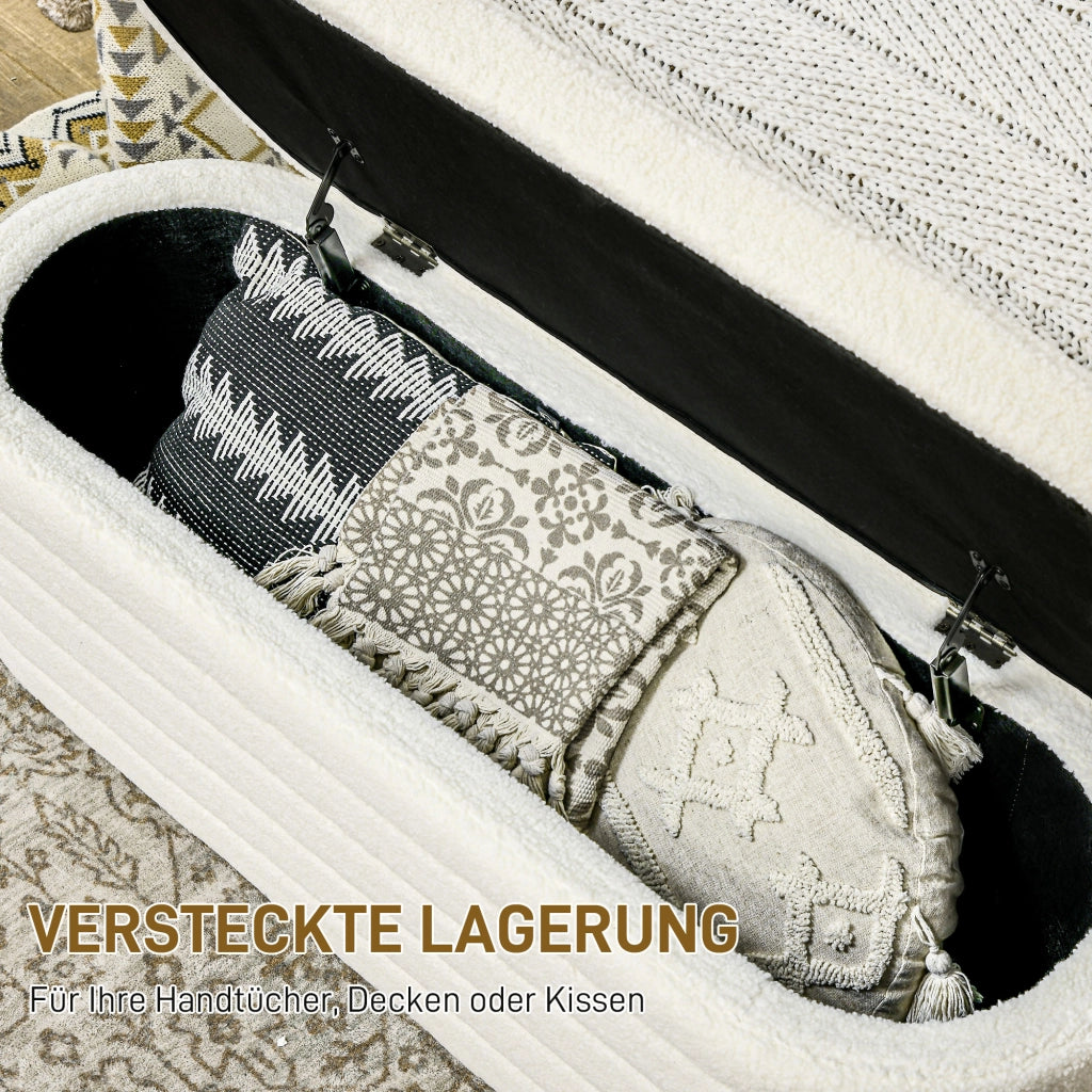 Panca contenitore imbottita con piedi protettivi in poliestere crema 116×41×40.5 cm