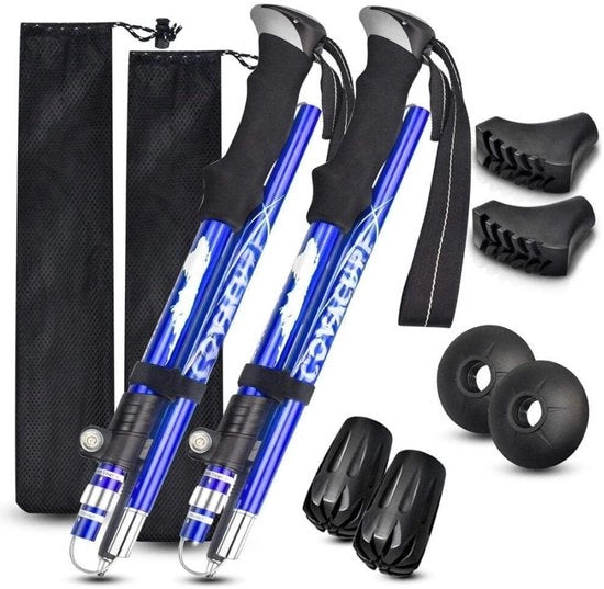 Palo da Nordic Walking - Asta da Trekking in Carbon - Doppio da Nordic Walking - Staffe da Camminata - Flessibili e Ripiegabili - Inseribili - Telescopiche - Accessori da Escursionismo - Ergonomiche e Leggere - 130 cm - Blu e Nero