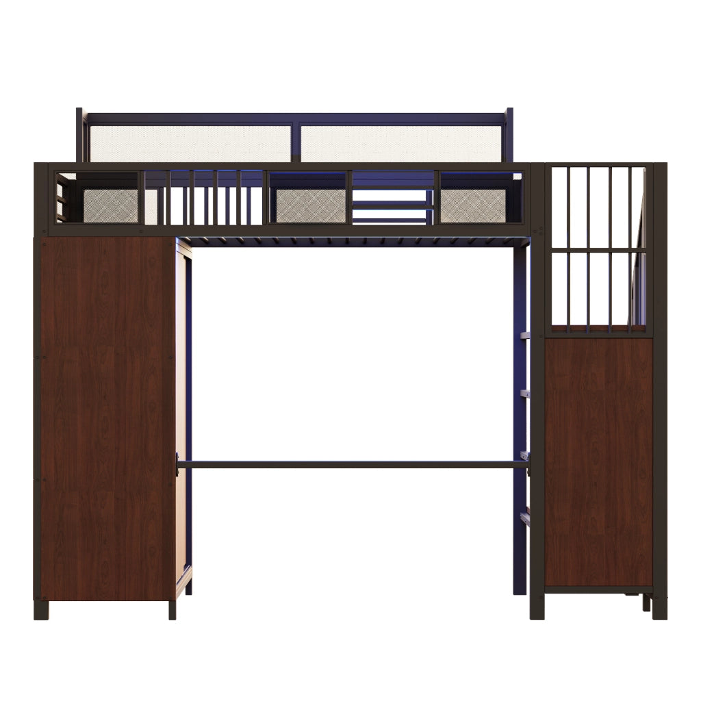 Letto a soppalco 90x200 cm in metallo e legno nero con armadio integrato