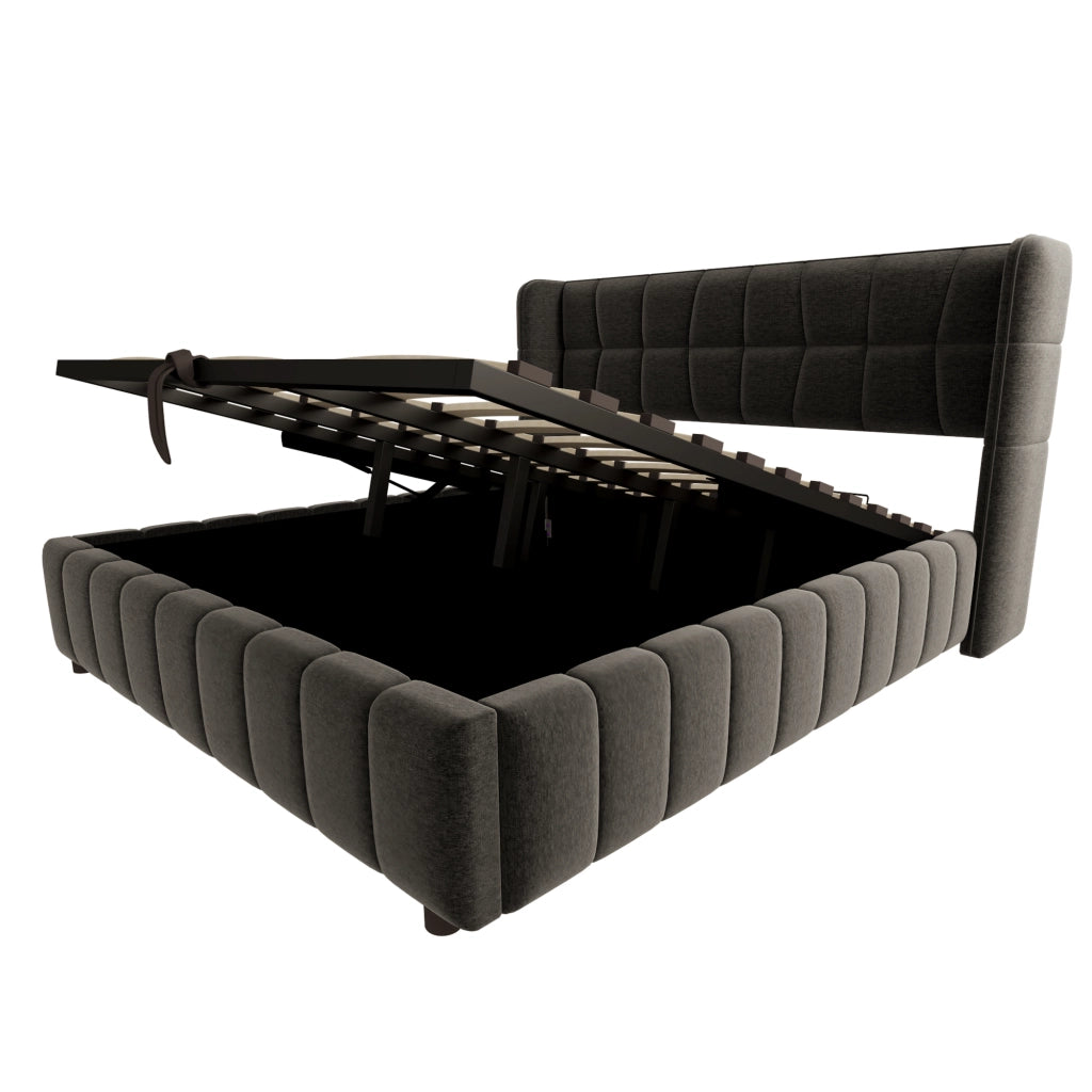 Letto matrimoniale 180 × 200 cm 2 posti con contenitore sollevabile, senza materasso, in tessuto grigio