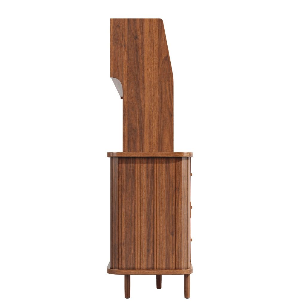 Credenza con ante scorrevoli in vetro 3 cassetti e portabicchieri MDF noce 140 × 40.5 × 174.5 cm