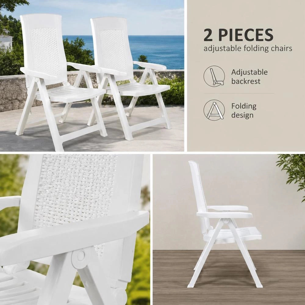 Adjustable Garden Chairs, 2 Pieces, Plastic, White