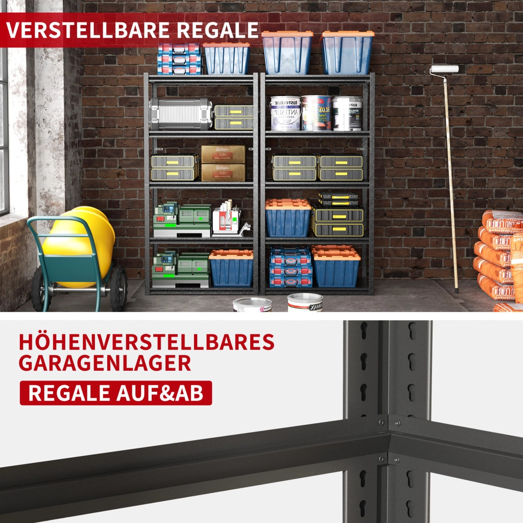 Scaffale in metallo a 5 ripiani regolabili portata 650 kg senza bulloni per garage magazzino e officina nero