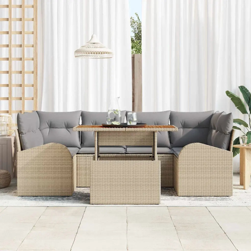 Set Divano da Giardino 7 pcs Beige Poly Rattan