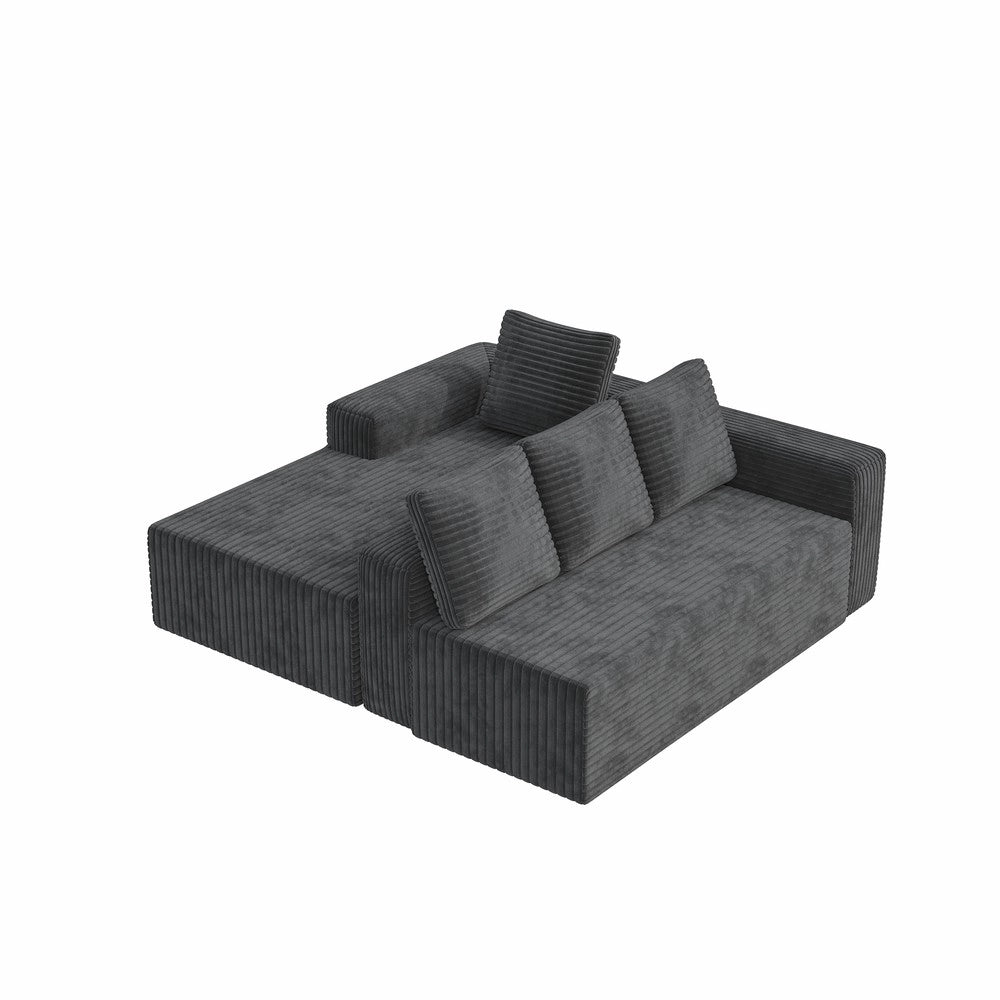 Divano angolare con chaise longue ¨C Minimal ¨C grigio, tessuto velluto corduroy, 3 posti