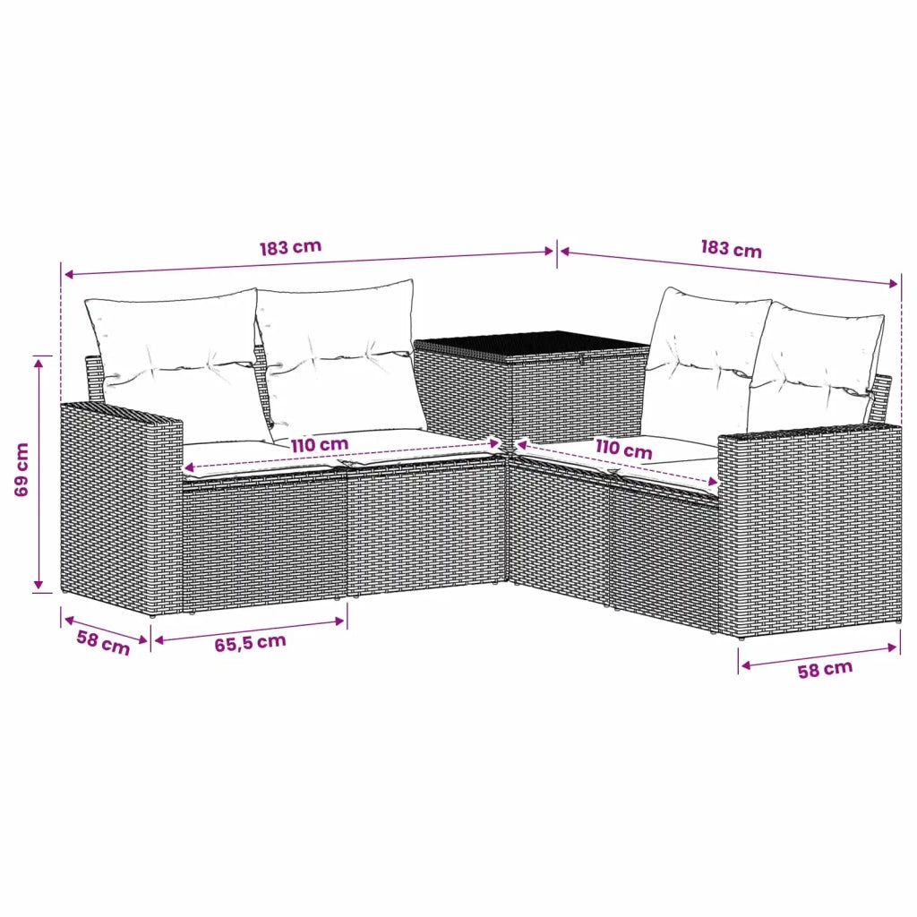 Set di divani 5 pz Nero e Blu Rattan sintetico e Acciaio 3447850