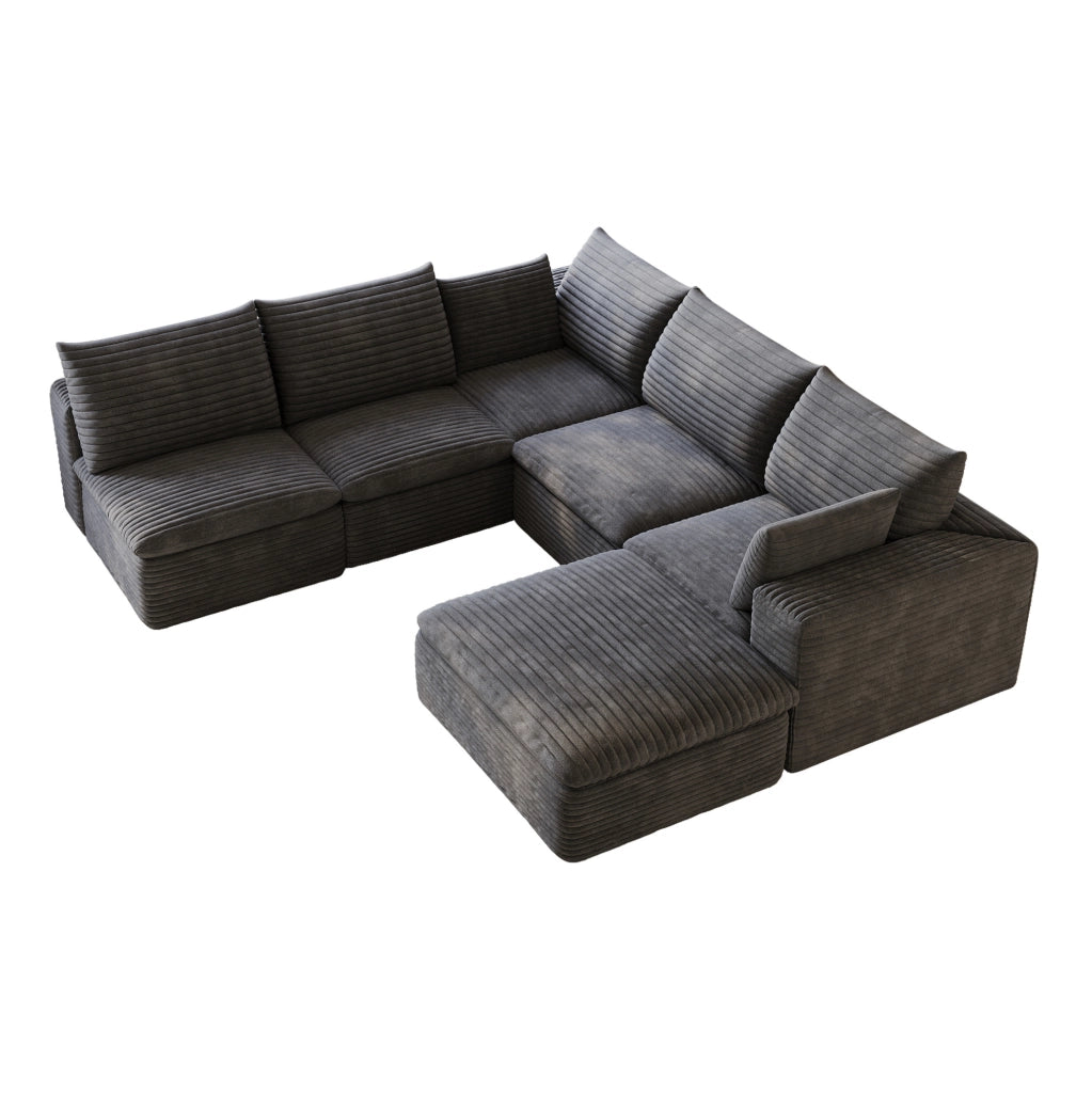Divano modulare in tessuto di velluto a coste grigio scuro 260x250 cm con imbottitura rimovibile e design a doppio strato
