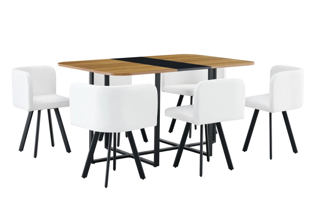 Set tavolo da pranzo per 4-6 persone nero e legno; MDF con sedie salvaspazio