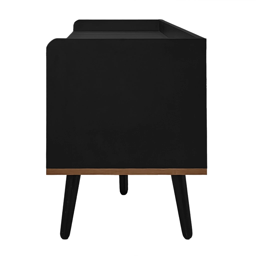 Mobile TV a tre ante con bordo rialzato e gambe in legno nero e naturale 160 × 39 × 49.5 cm