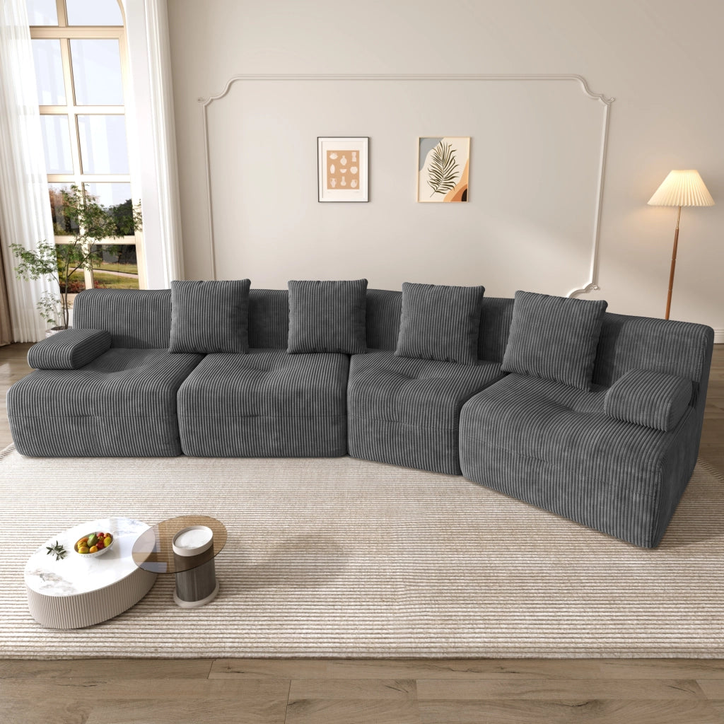 Divano modulare 4 posti in velluto a coste; 4 moduli; grigio scuro; 311 x 90 x 65 cm