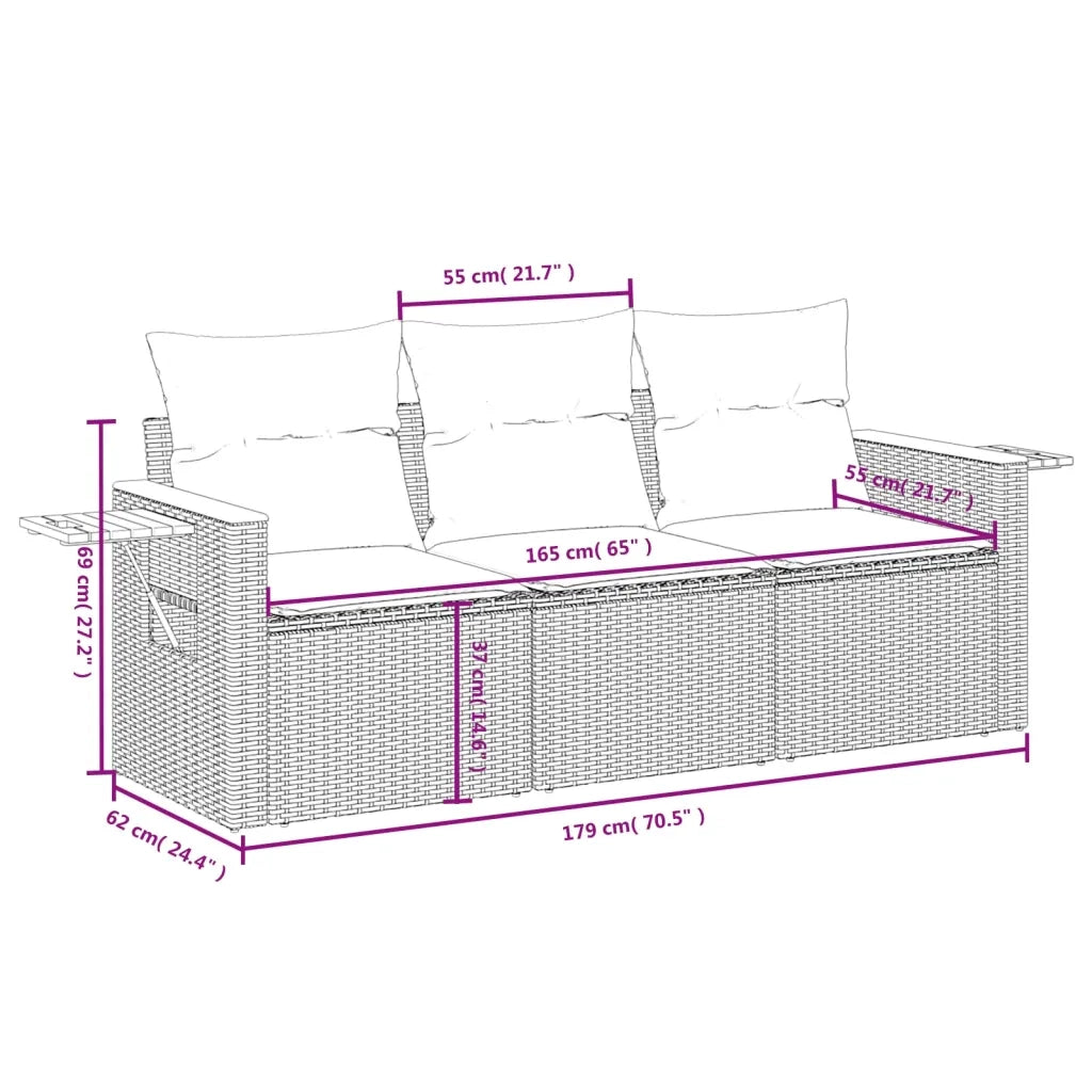 Set Divano da Giardino 3 pz con Cuscini-Sofa da Giardino-Divanetto da esterno Beige in Polyrattan 853721