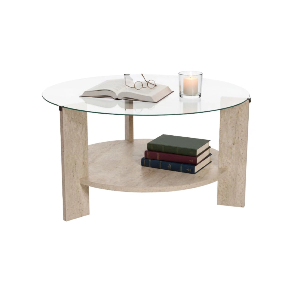 Canevino, Tavolino da Salotto Forma Rotondo, 75x75x40h cm Bianco Marmo